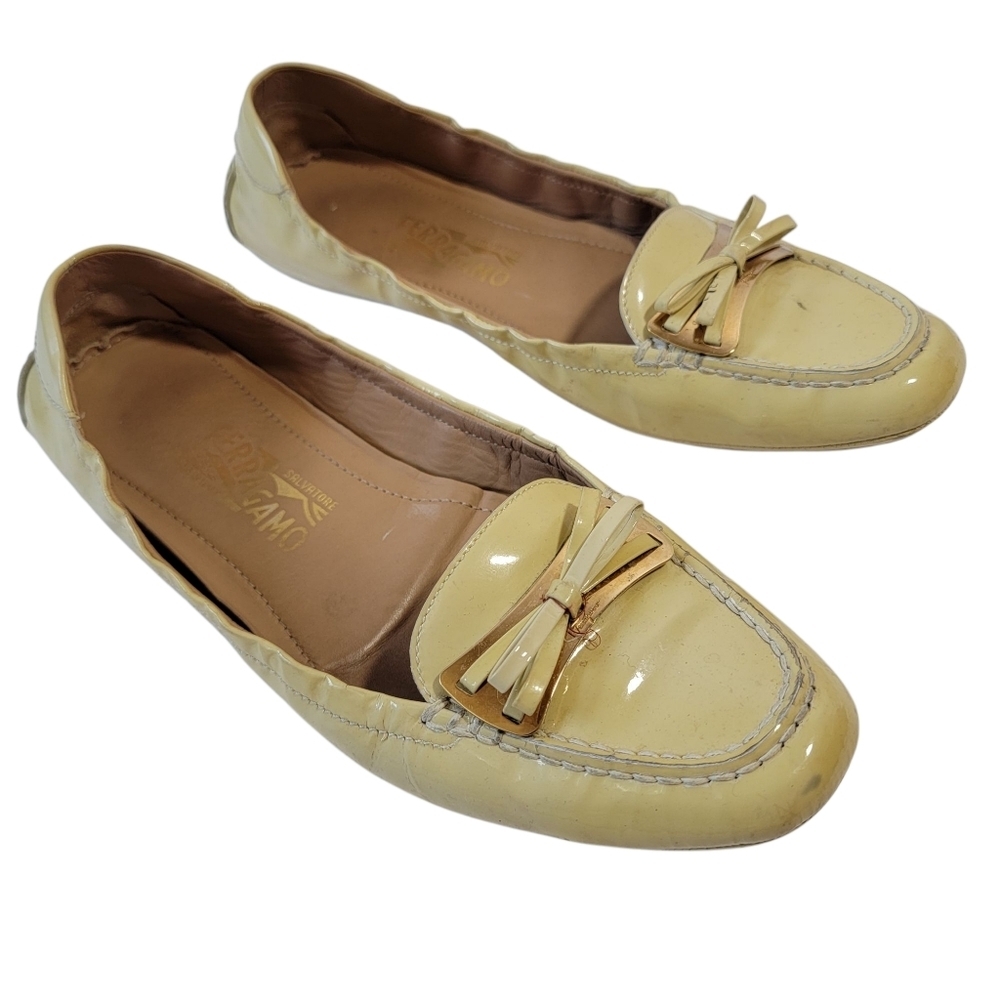VTG Salvatore Ferragamo Butter Yellow Loafer Women Sz 8.5 Bow Accent Old Money
